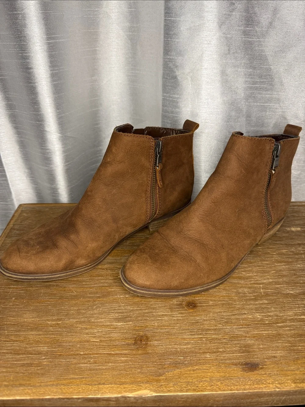 Lauren Ralph Lauren Leather Ankle Boots Brown Camel Double Zip Women’s 7.5B READ